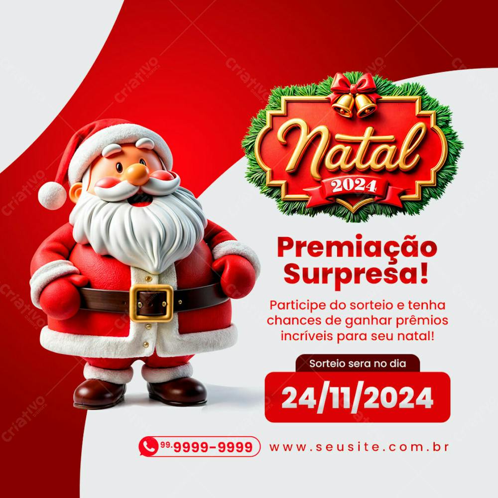 Feed Sorteio De Natal Premiação Surpresa Feed Natal Psd Editável