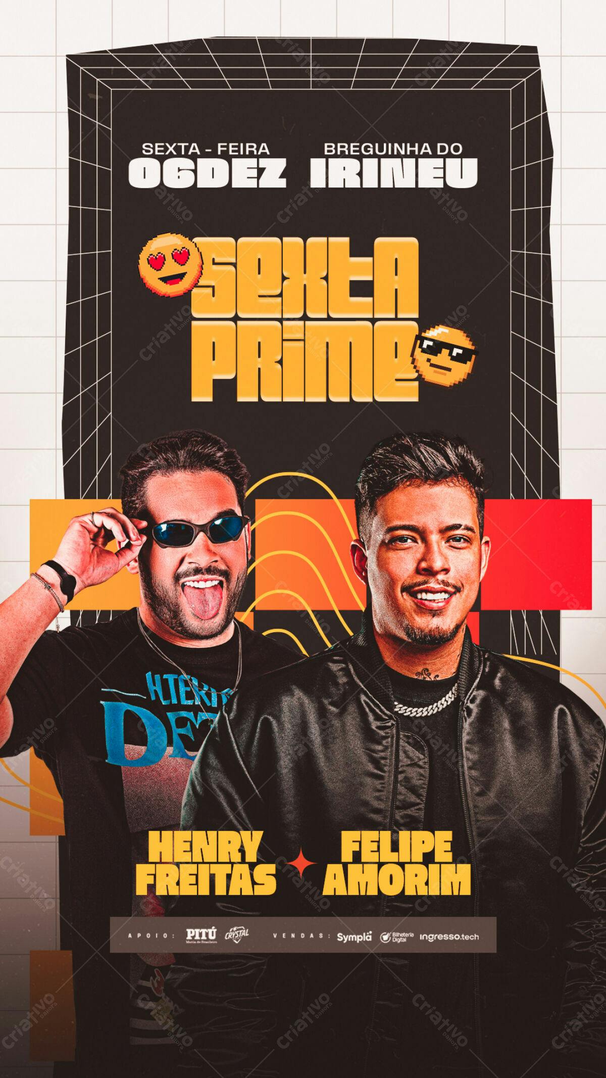 Flyer Festa Sexta Prime com Henry Freitas e Felipe Amorim PSD Editável