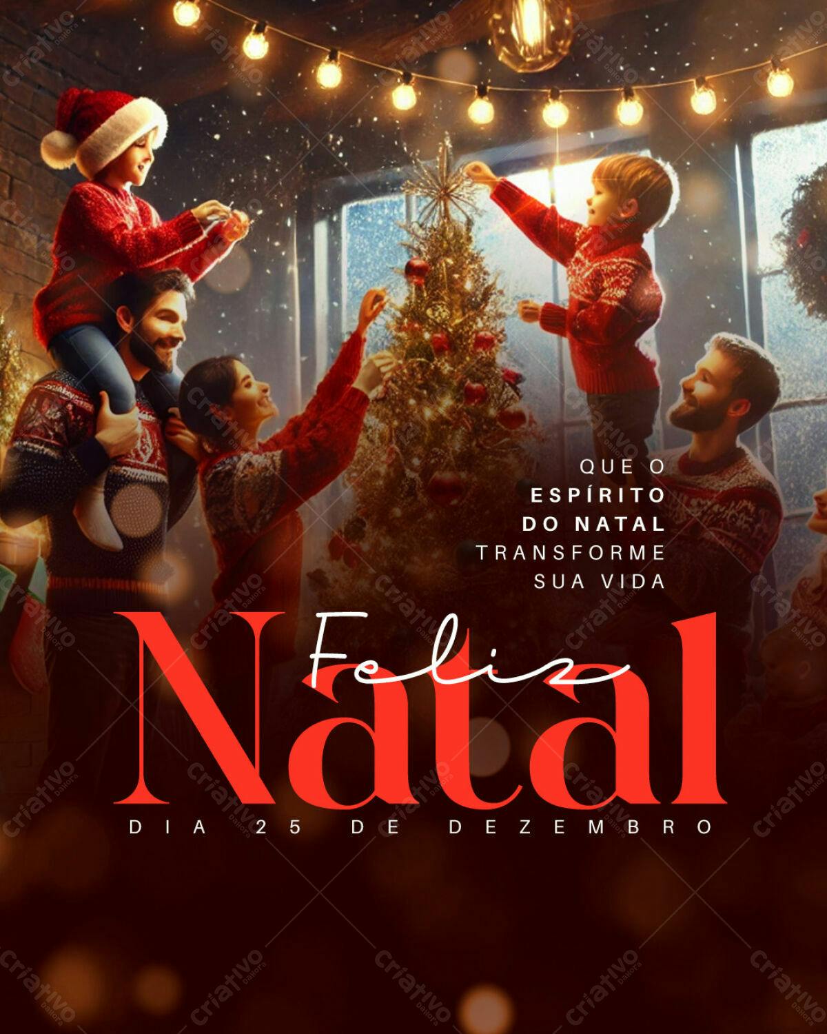 Flyer Natalino Família Decorando Árvore PSD Editável