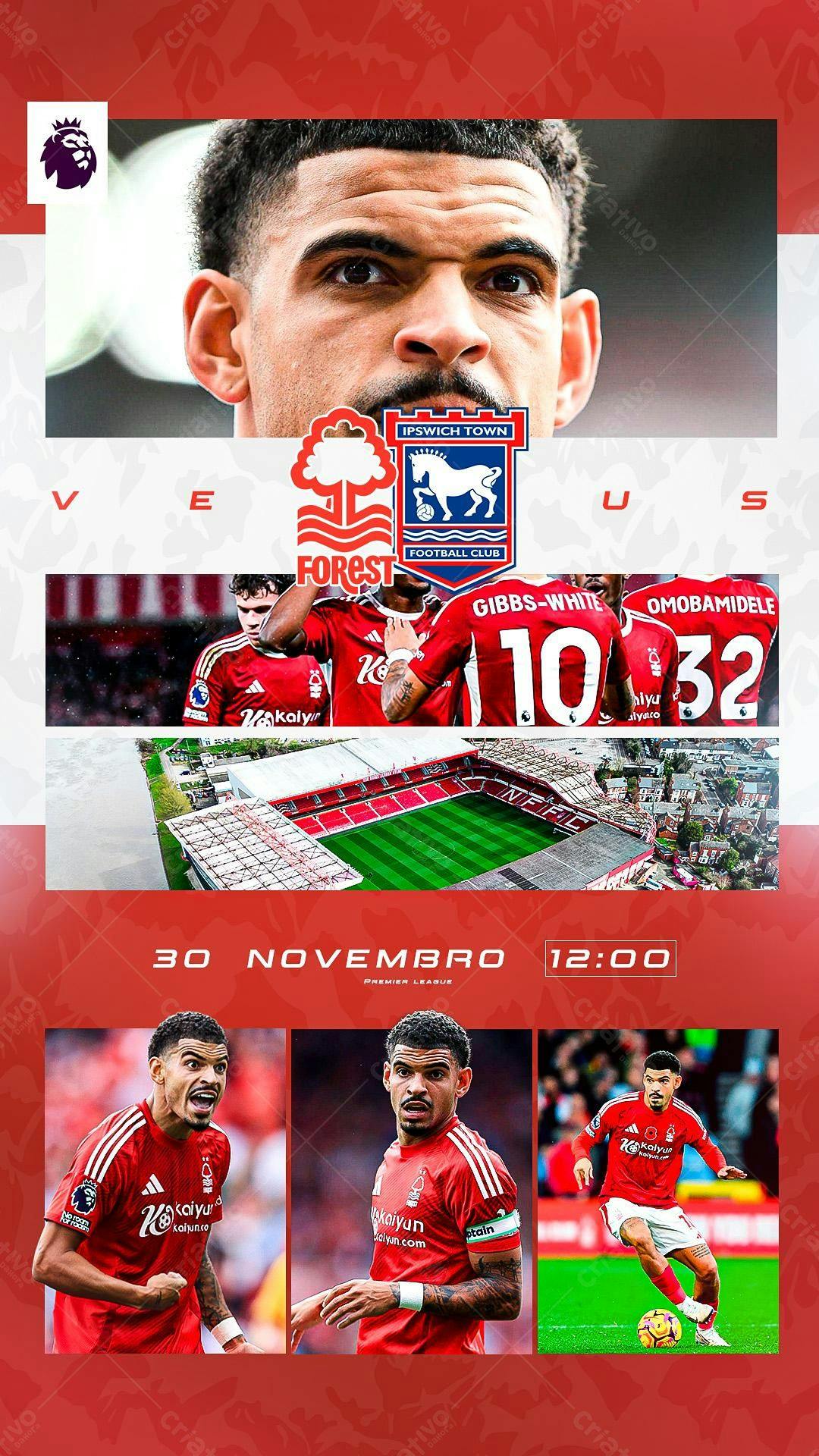 Flyer de Futebol Nottingham Forest x Ipswich Town PSD Editável