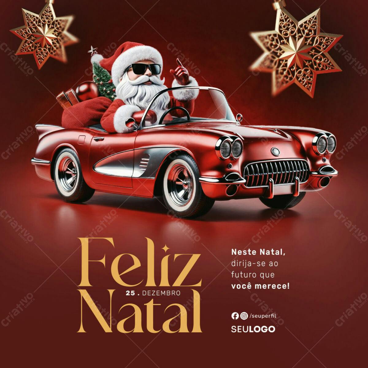Flyer Natalino com Papai Noel em Fusca Vermelho PSD Editável