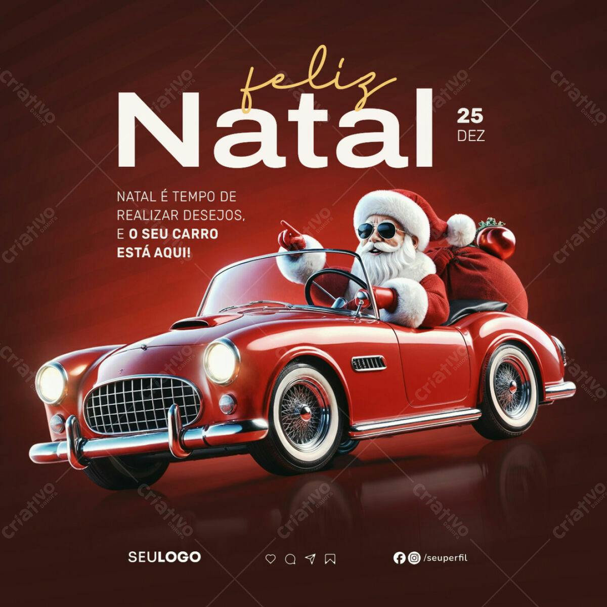 Postagem Natalina Carro Vermelho PSD Editável