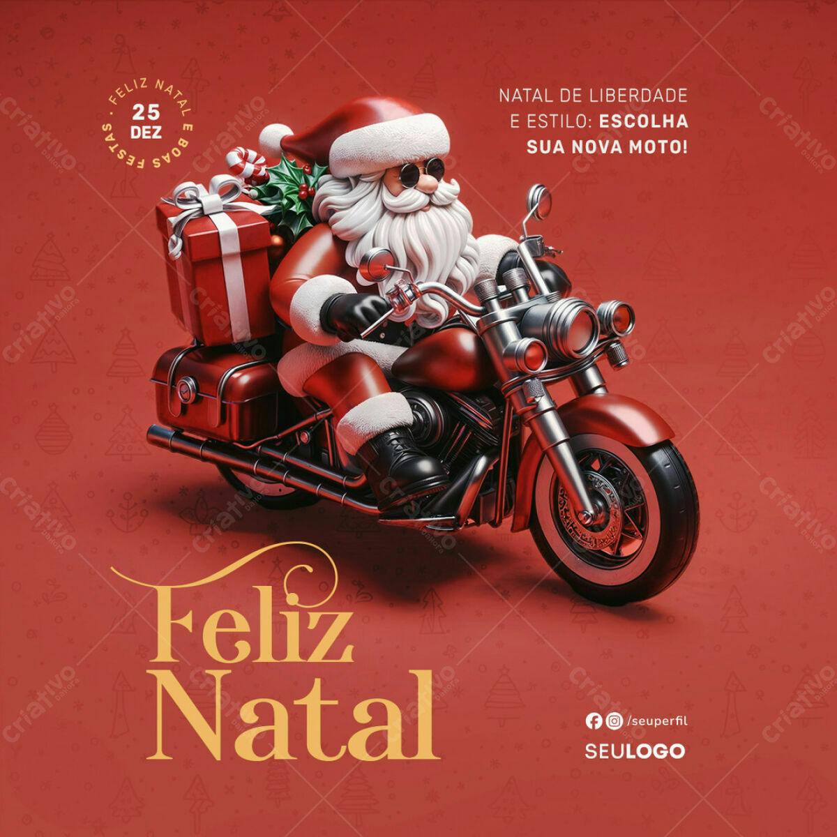 Flyer Natalino com Papai Noel de Moto PSD Editável