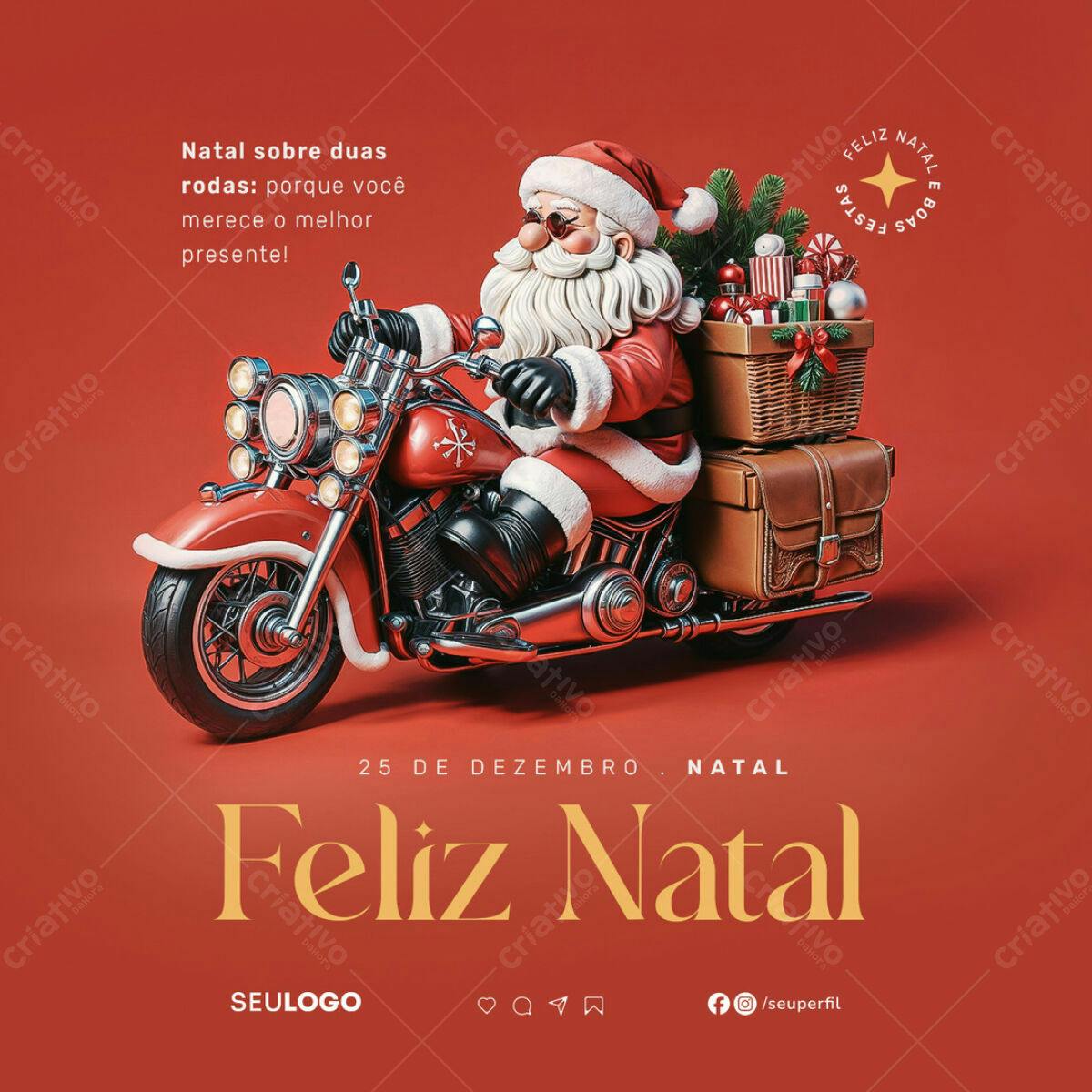 Flyer Natal Motocicleta Papai Noel PSD Editável