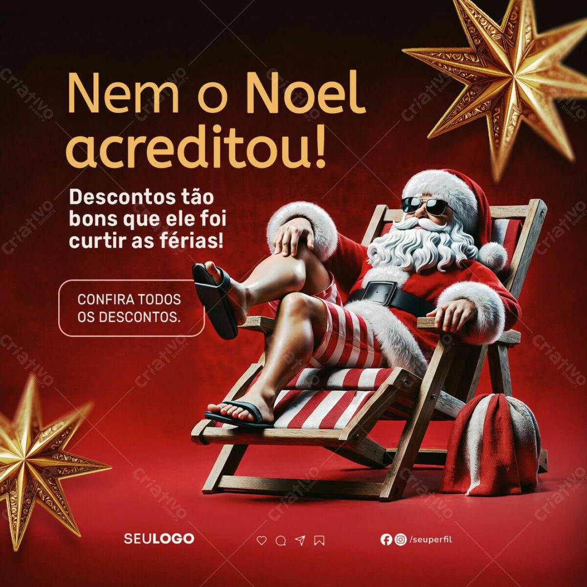 Flyer de Natal com Papai Noel Relaxando PSD Editável