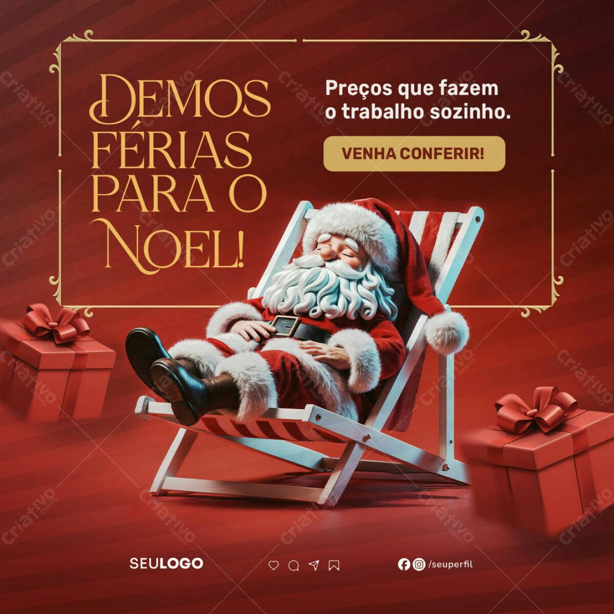 Banner Natal Papai Noel Descansando PSD Editável