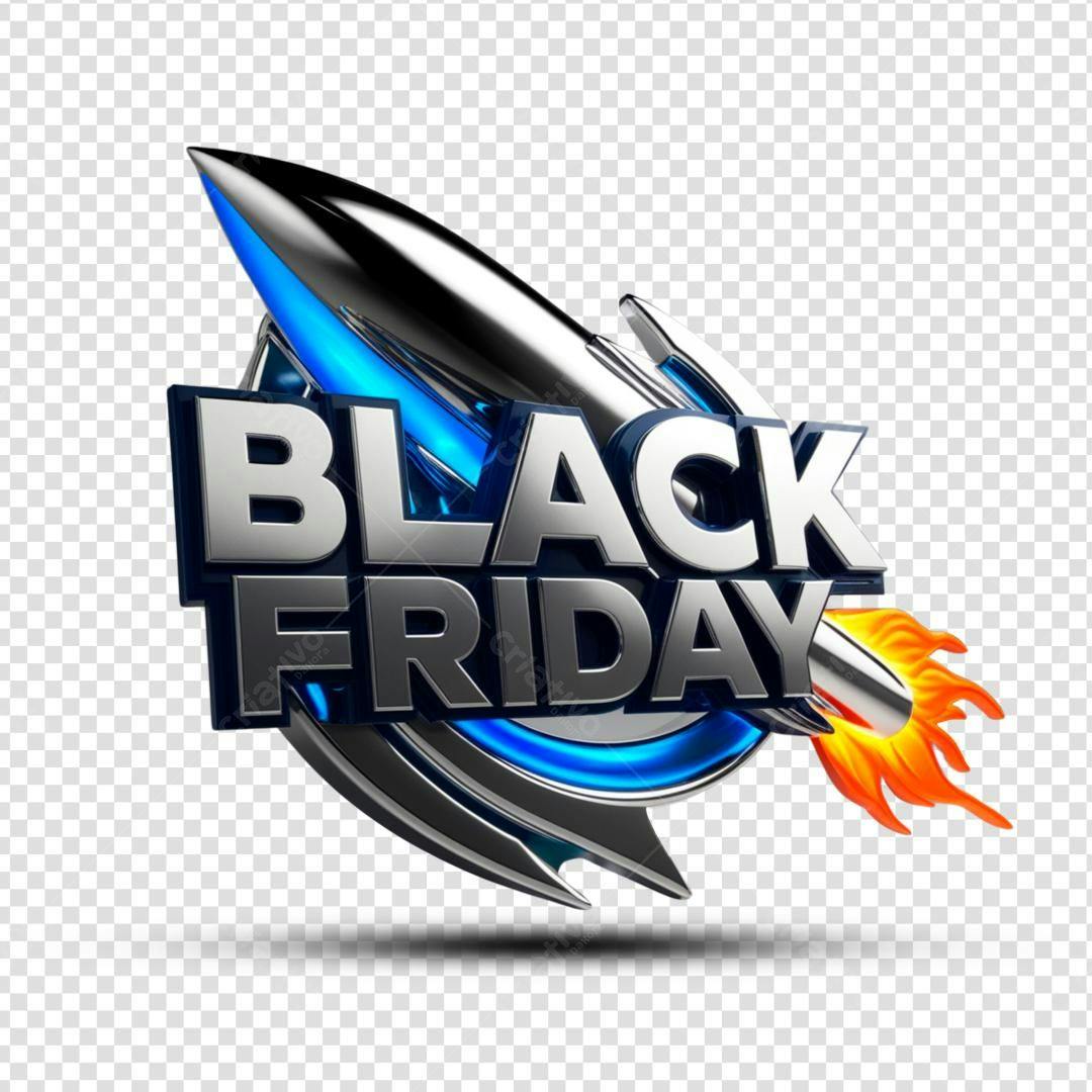 Selo 3D Black Friday metálico azul e prata