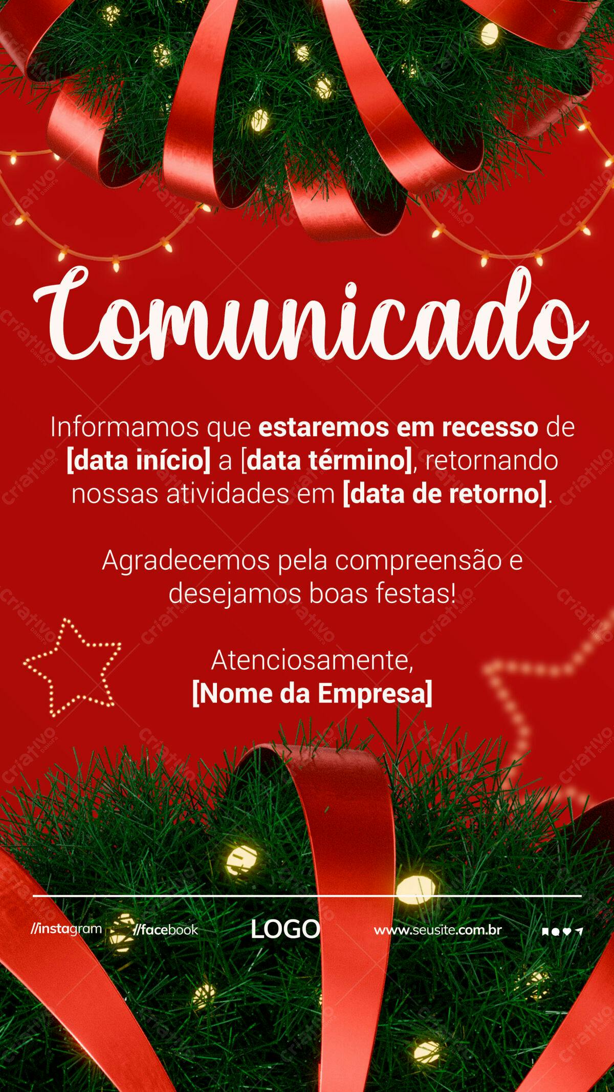 Comunicado de Fim de Ano PSD Editável
