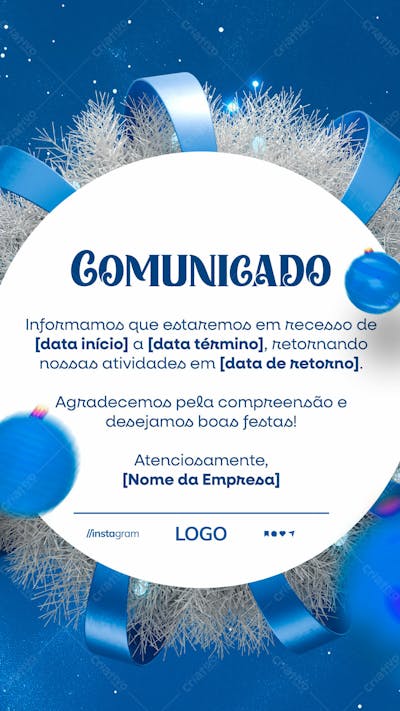 Comunicado Recesso Natal Social Media Story Psd Editável