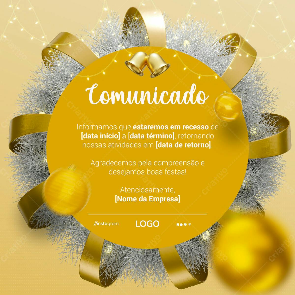Comunicado de Recesso de Fim de Ano PSD Editável