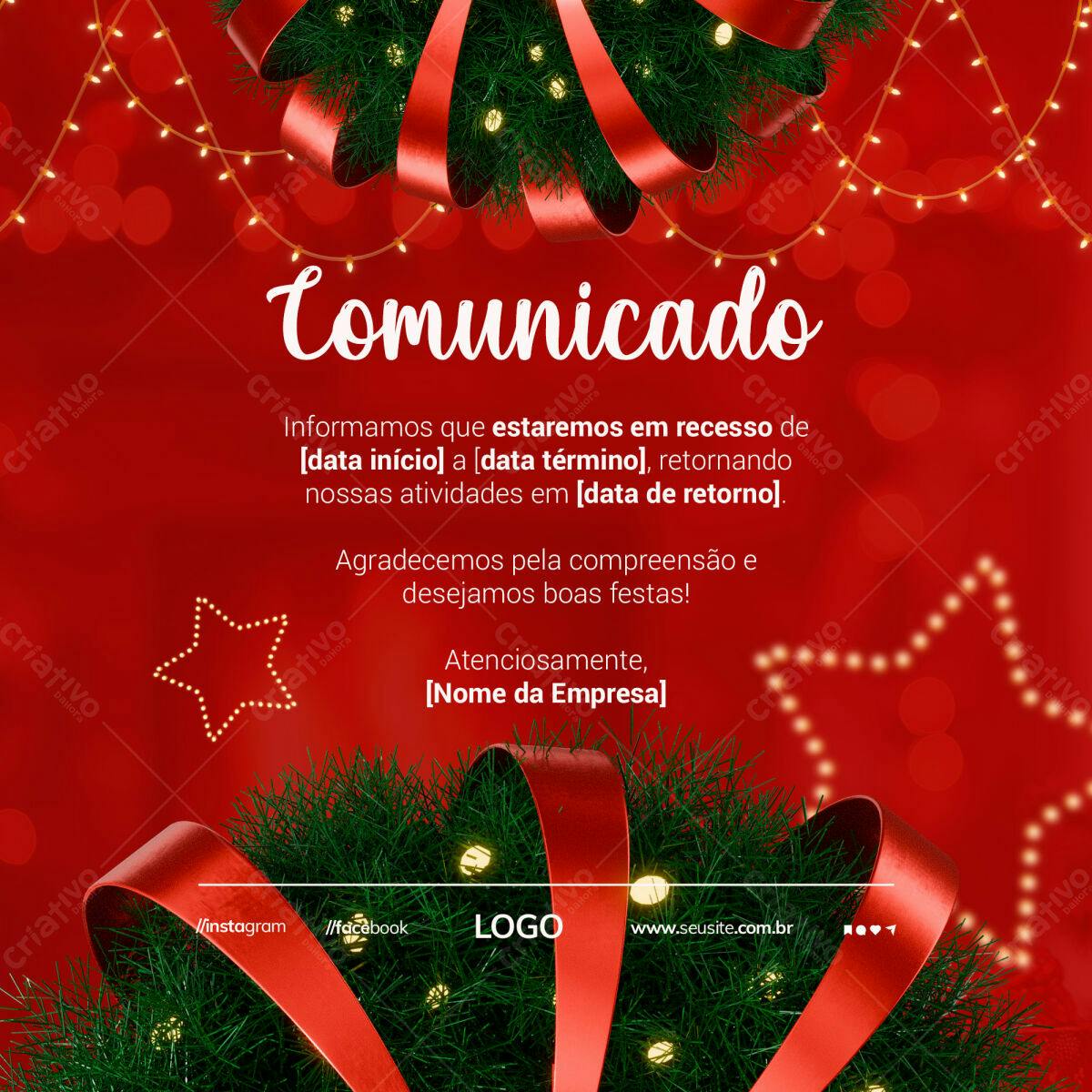 Comunicado de Fim de Ano PSD Editável