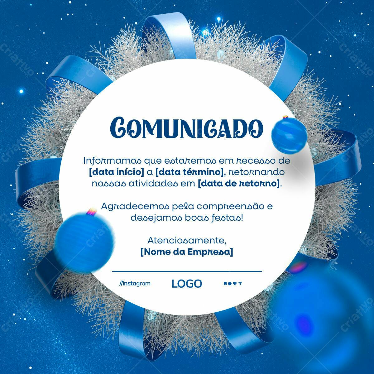 Comunicado de Recesso de Fim de Ano PSD Editável