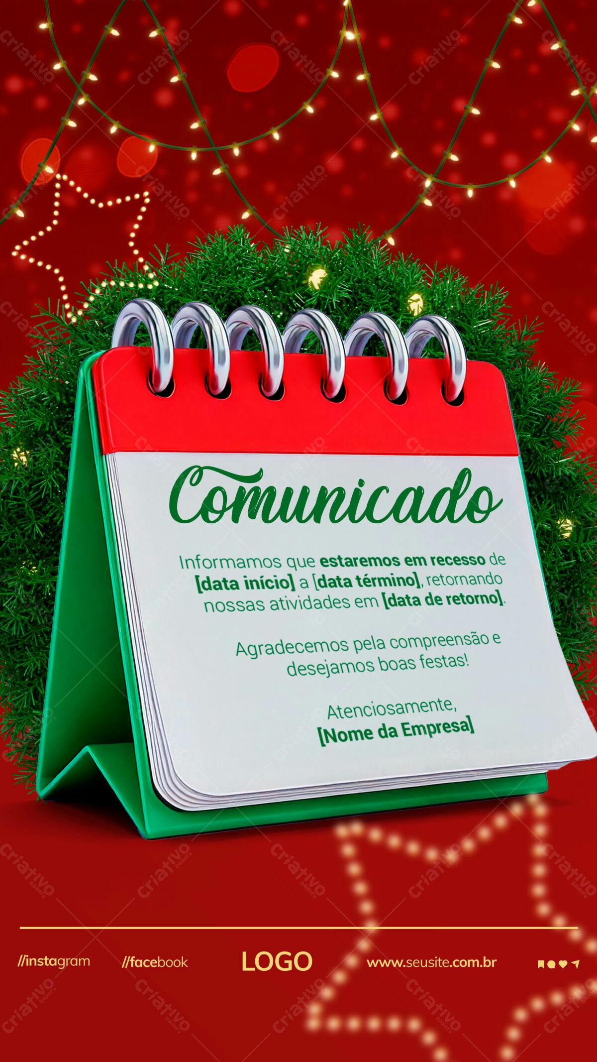 Comunicado de Recesso de Fim de Ano PSD Editável