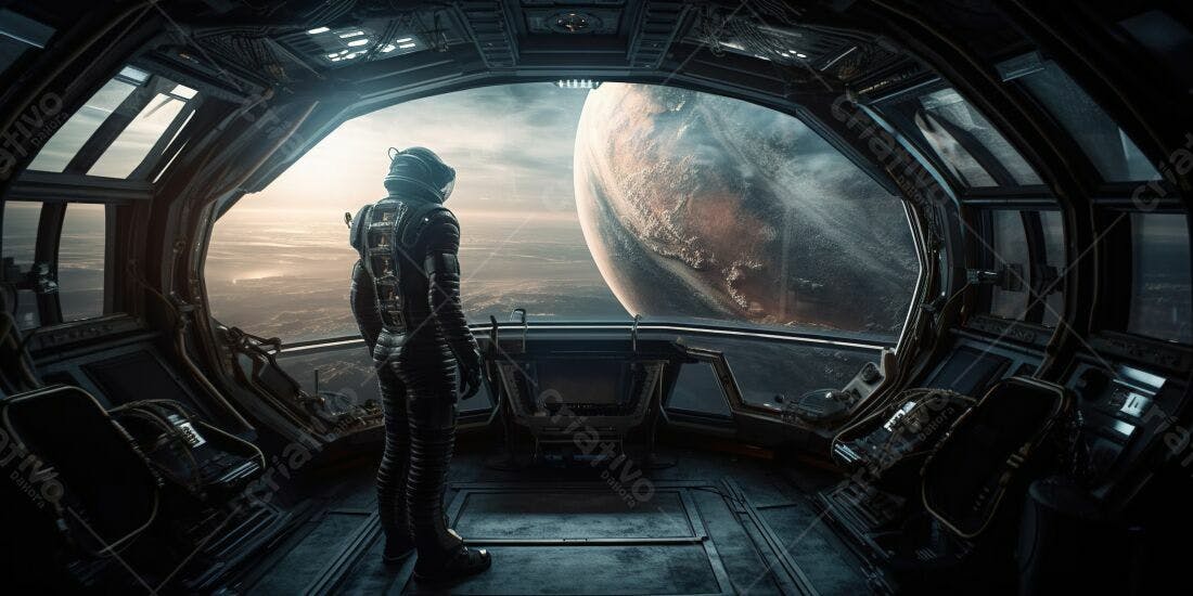 Astronauta observando planeta alienígena