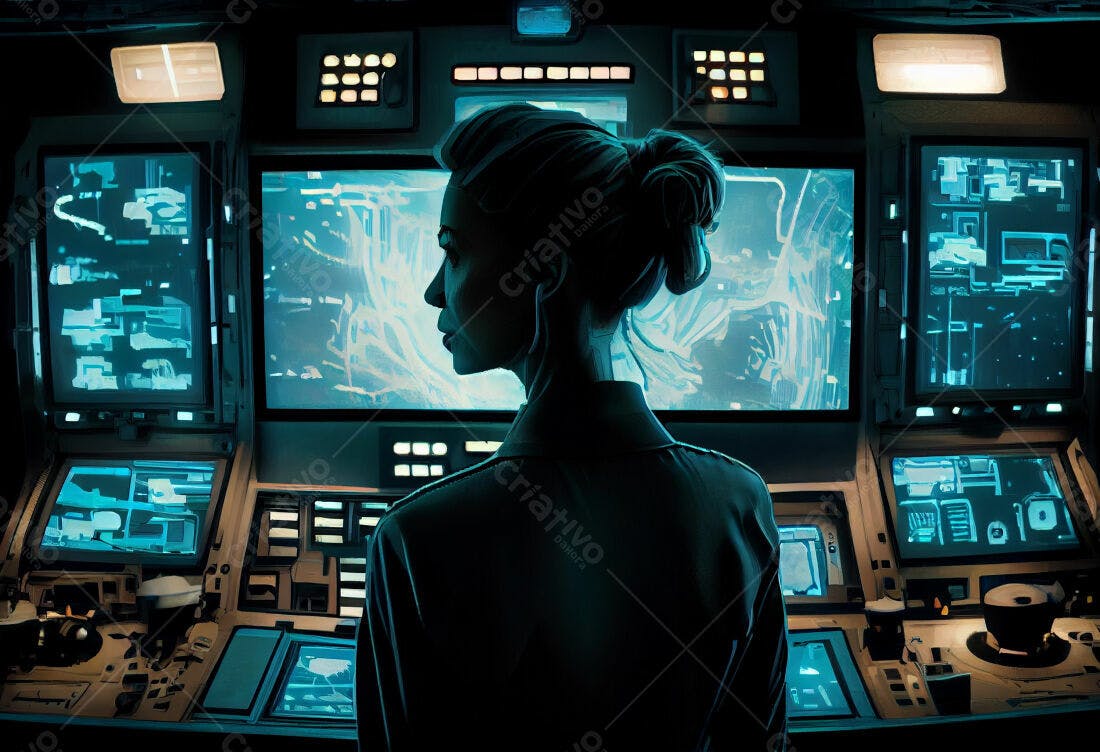 Mulher Operadora em Estação Espacial futurista