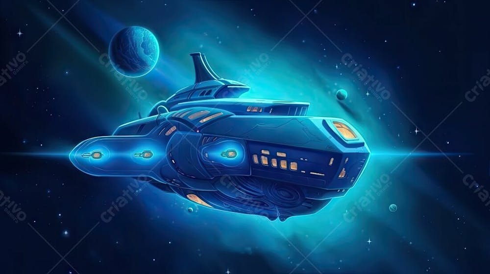 Spaceship Flying Forest With Sunset Background