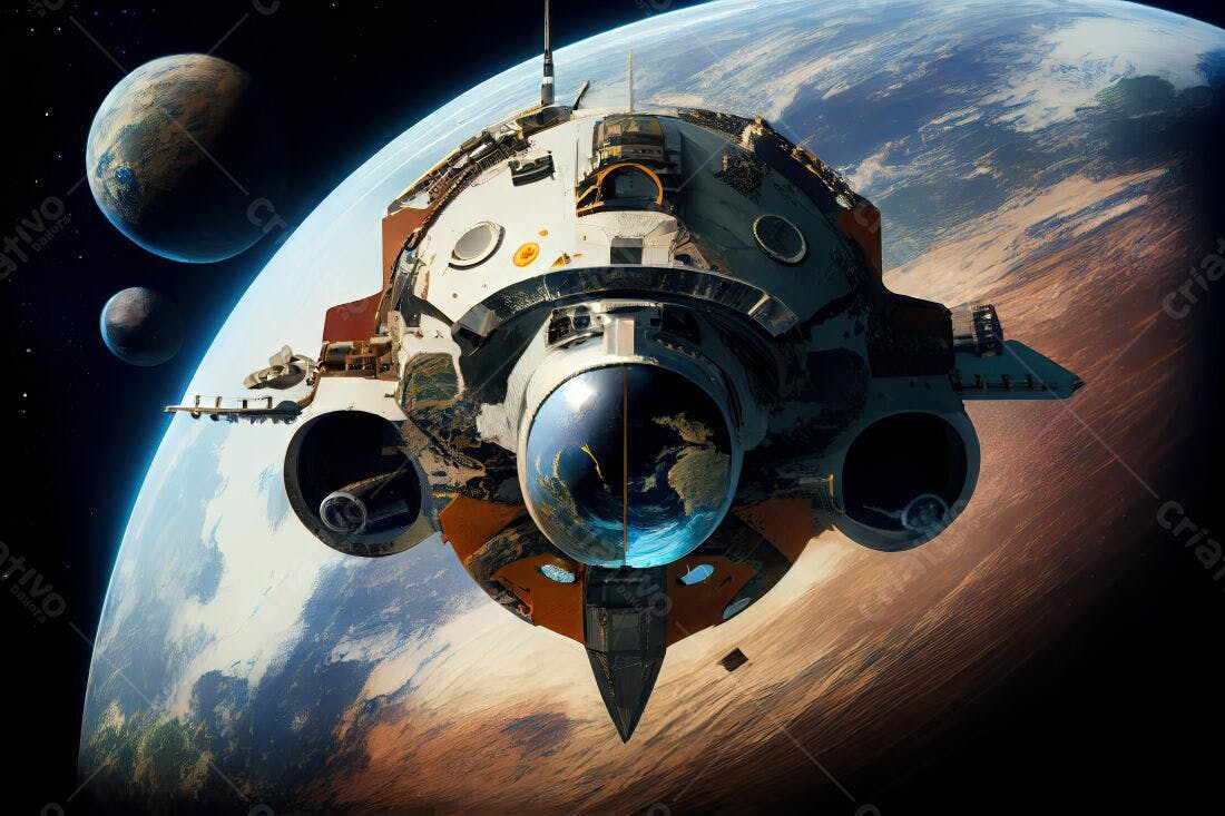 Nave espacial sobre planeta deserto