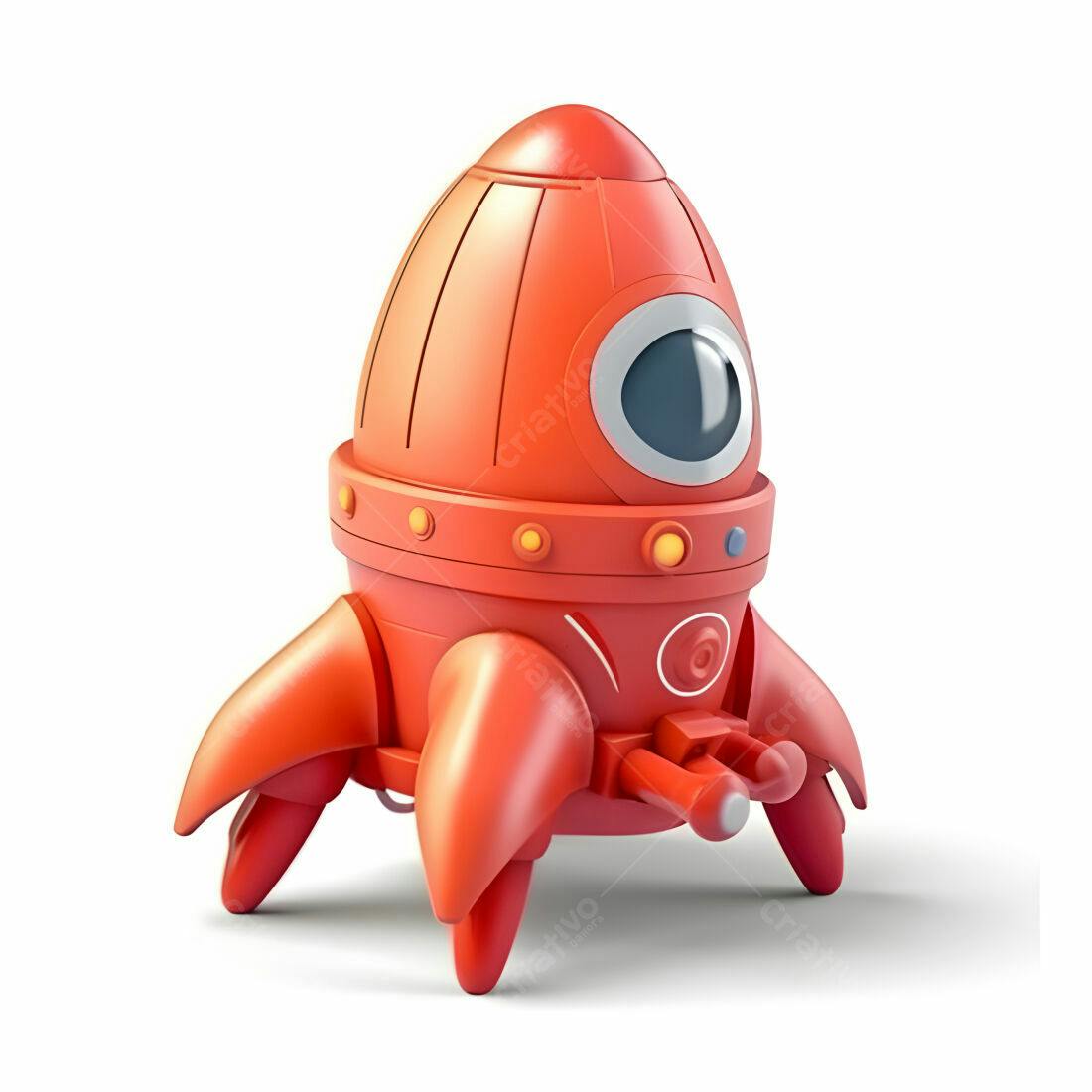 Foguete espacial laranja desenho animado 3D