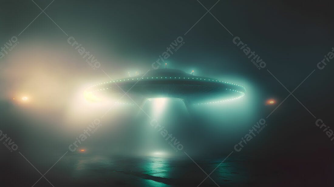 OVNI sobrevoando área nebulosa noturna