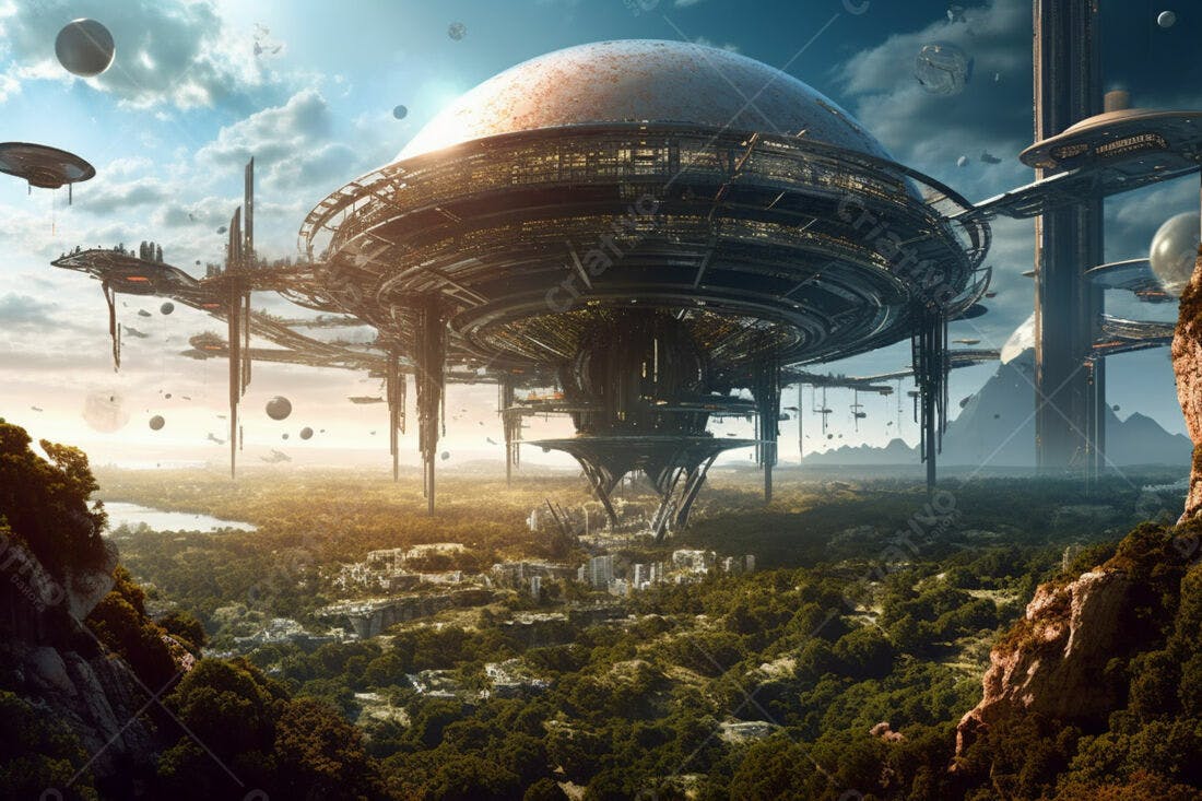 Megaestrutura espacial sobre floresta tropical
