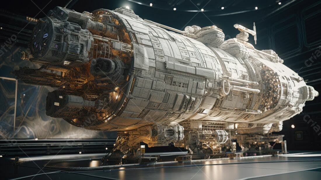 Nave espacial futurista branca e dourada
