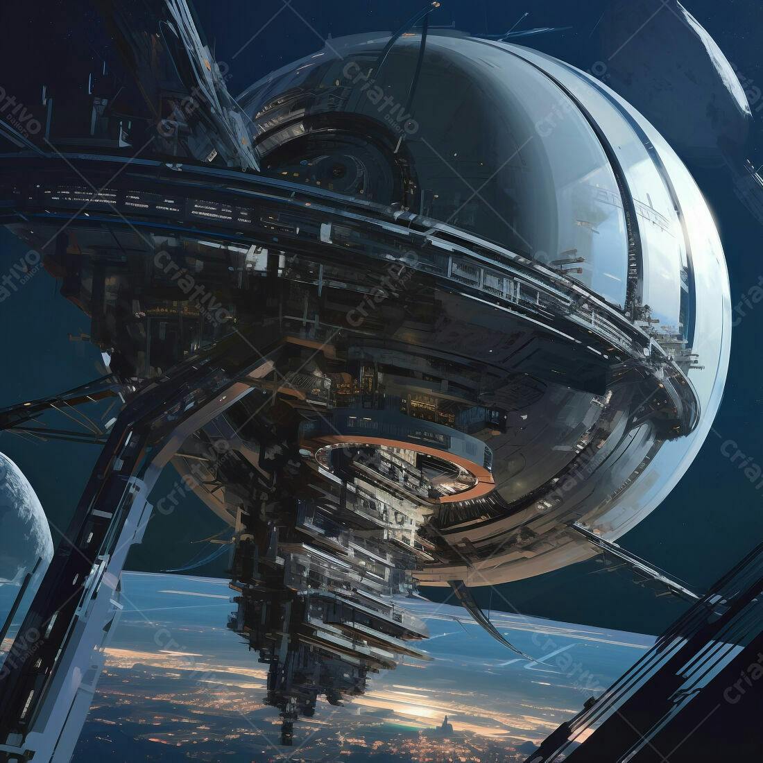 Estação Espacial Gigante sobre Planeta