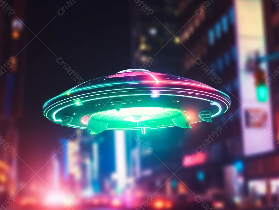 OVNI sobre cidade noturna