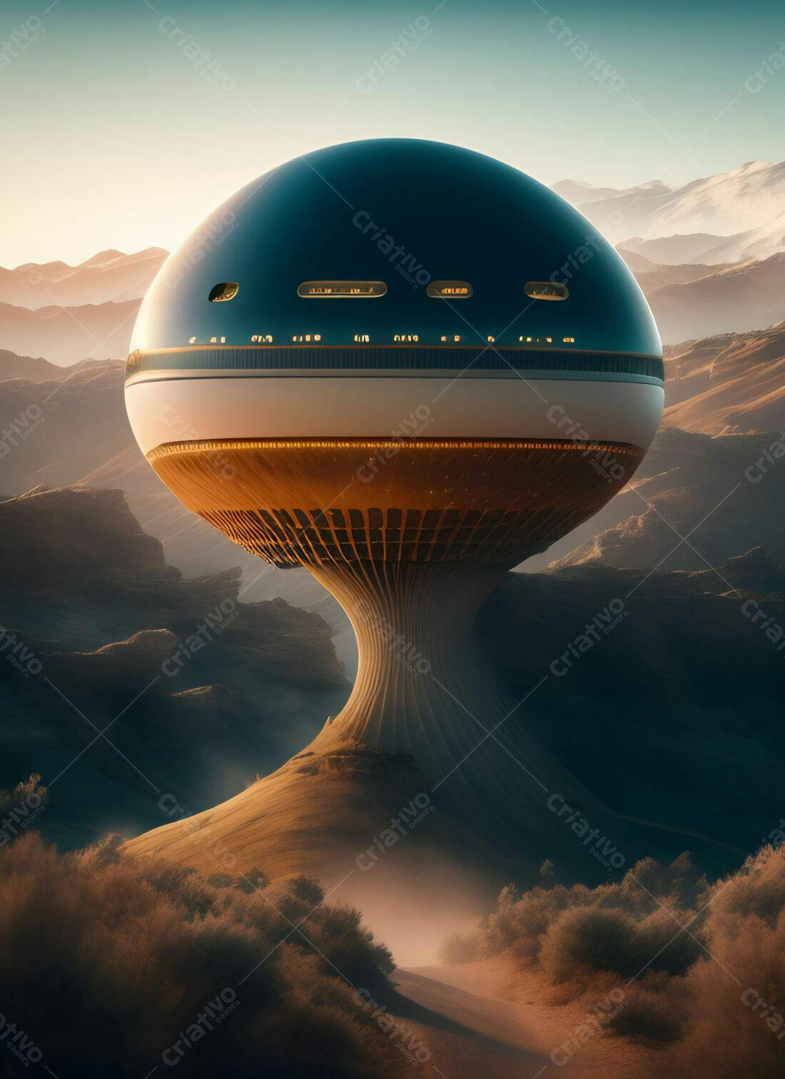 Estrutura esférica futurista em deserto