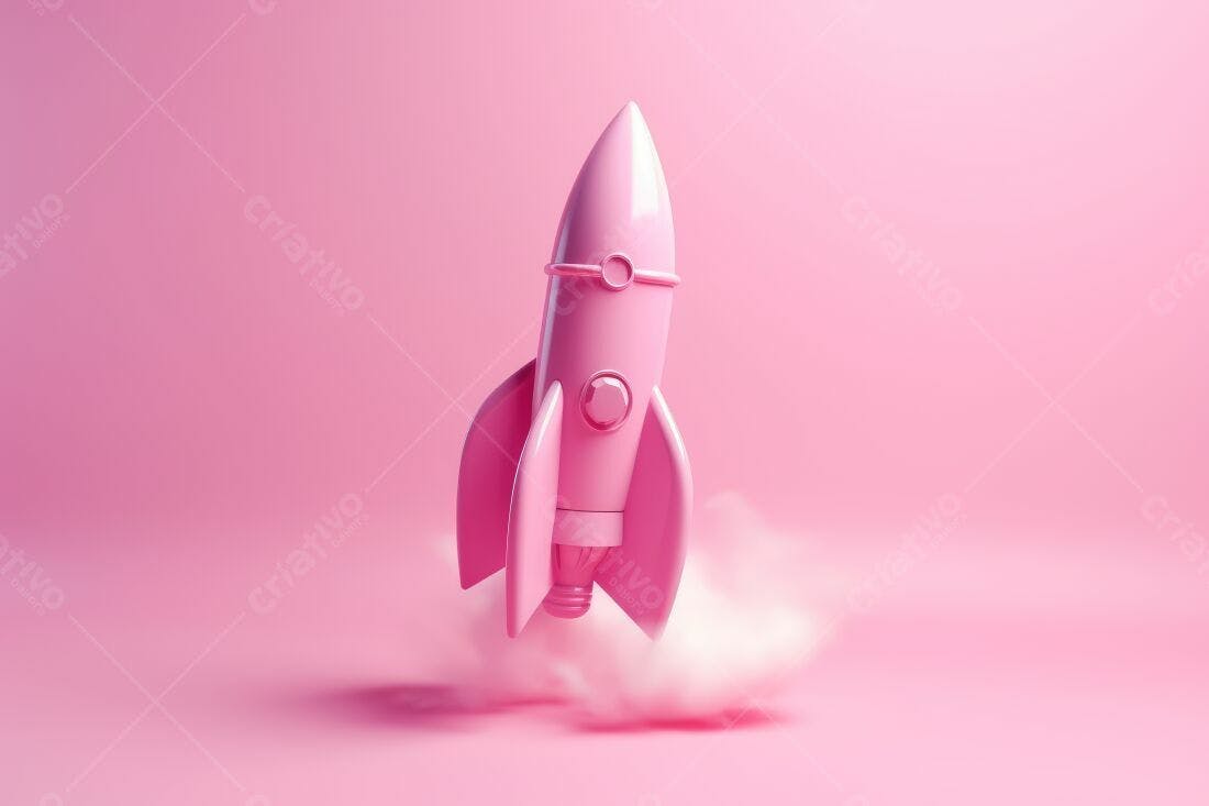 Foguete Rosa decolando em nuvem rosa