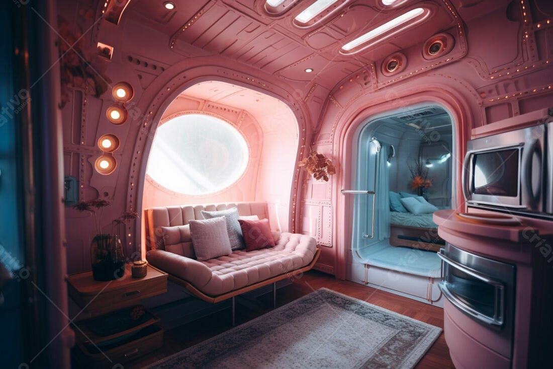 Apartamento futurista rosa decoração moderna