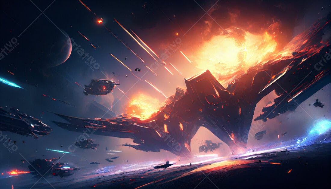 Batalha espacial naves laranja e azul