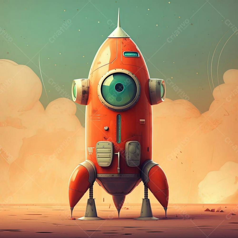 Spaceship Flying Forest With Sunset Background