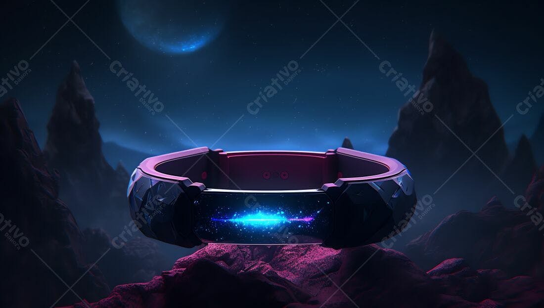 Pulseira futurista em paisagem alienígena