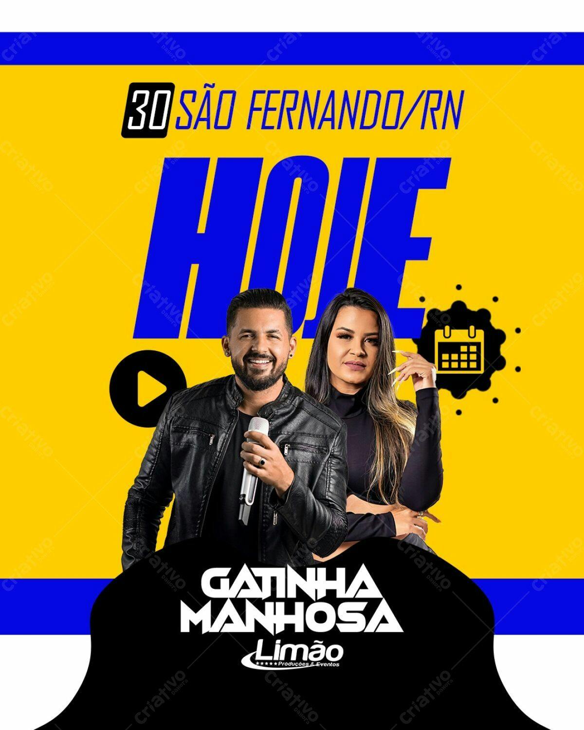 Flyer para Show Gatinha Manhosa em São Fernando PSD Editável