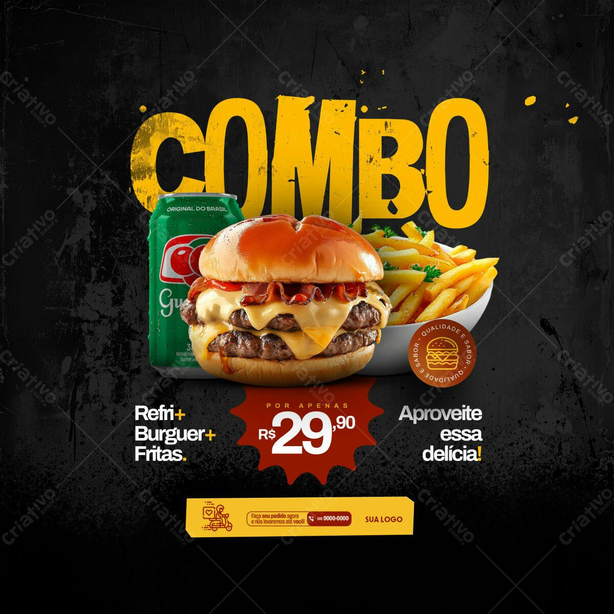 Flyer Combo Hambúrguer PSD Editável