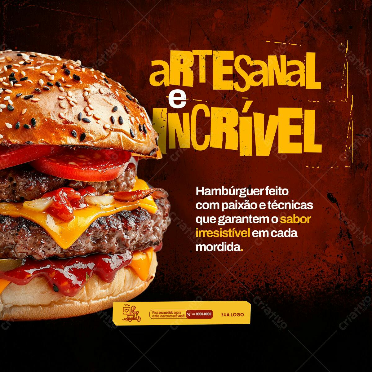 Postagem Instagram Hambúrguer Artesanal PSD Editável