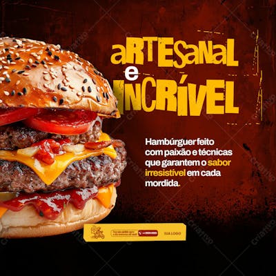 Social Media Hamburgueria Artesanal E Incrível