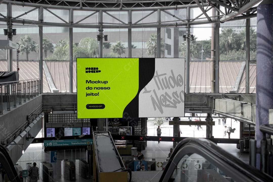 Mockup de Painel Digital em Estação Moderna