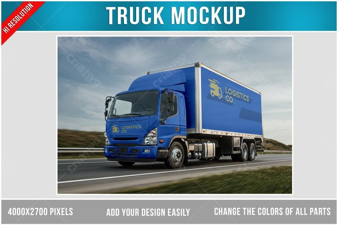 Mockup de Caminhão Azul para Logística - Design Realista
