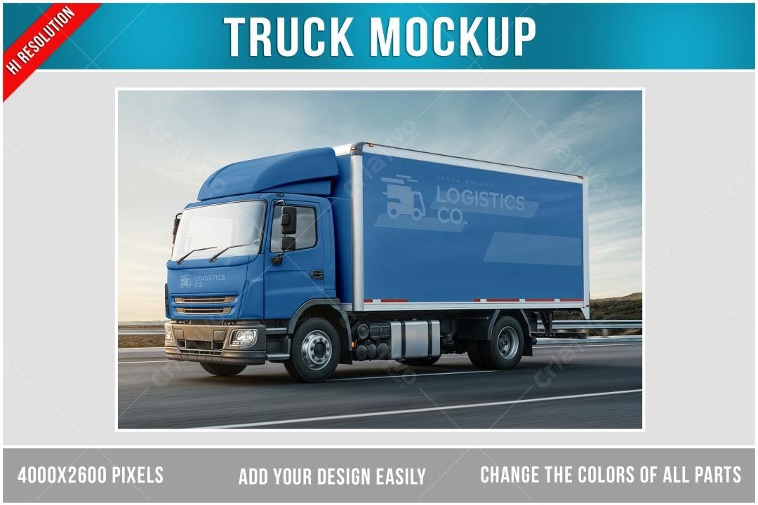 Mockup Caminhão Azul Realista para Logística