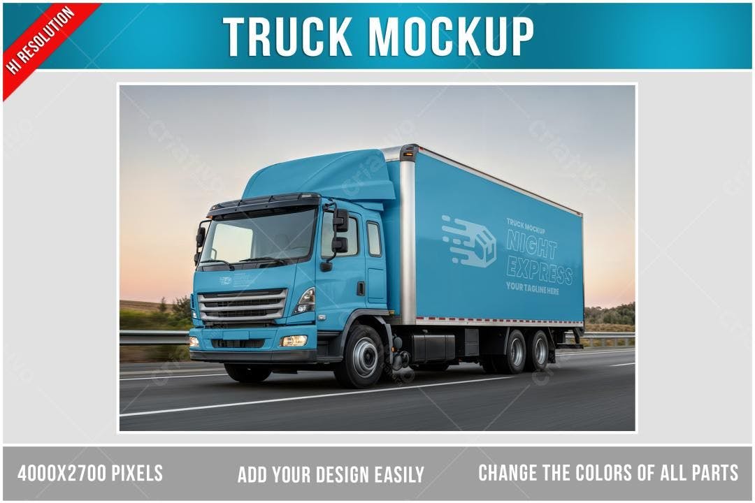 Mockup Caminhão Azul: Modelo Realista para Logística