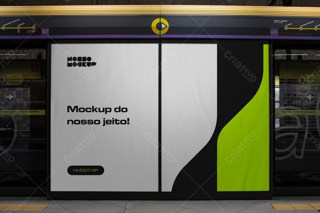 Mockup de Anúncio em Metrô: Preto, Verde e Branco