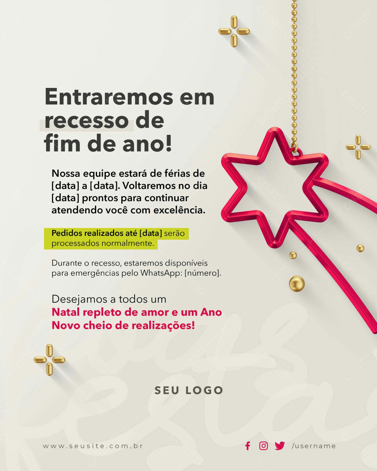 Anúncio Recesso Fim de Ano PSD Editável