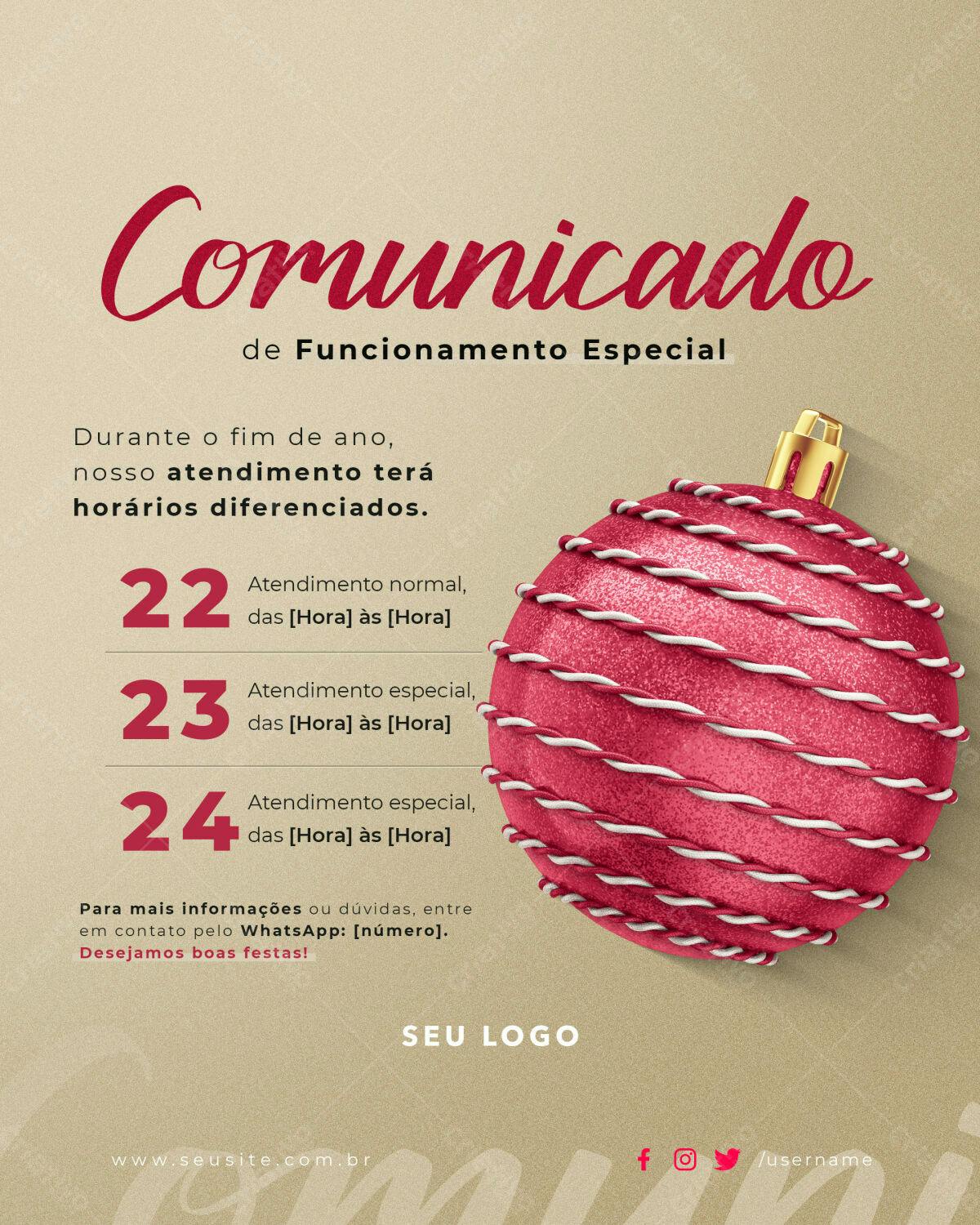 Comunicado Fim de Ano PSD Editável