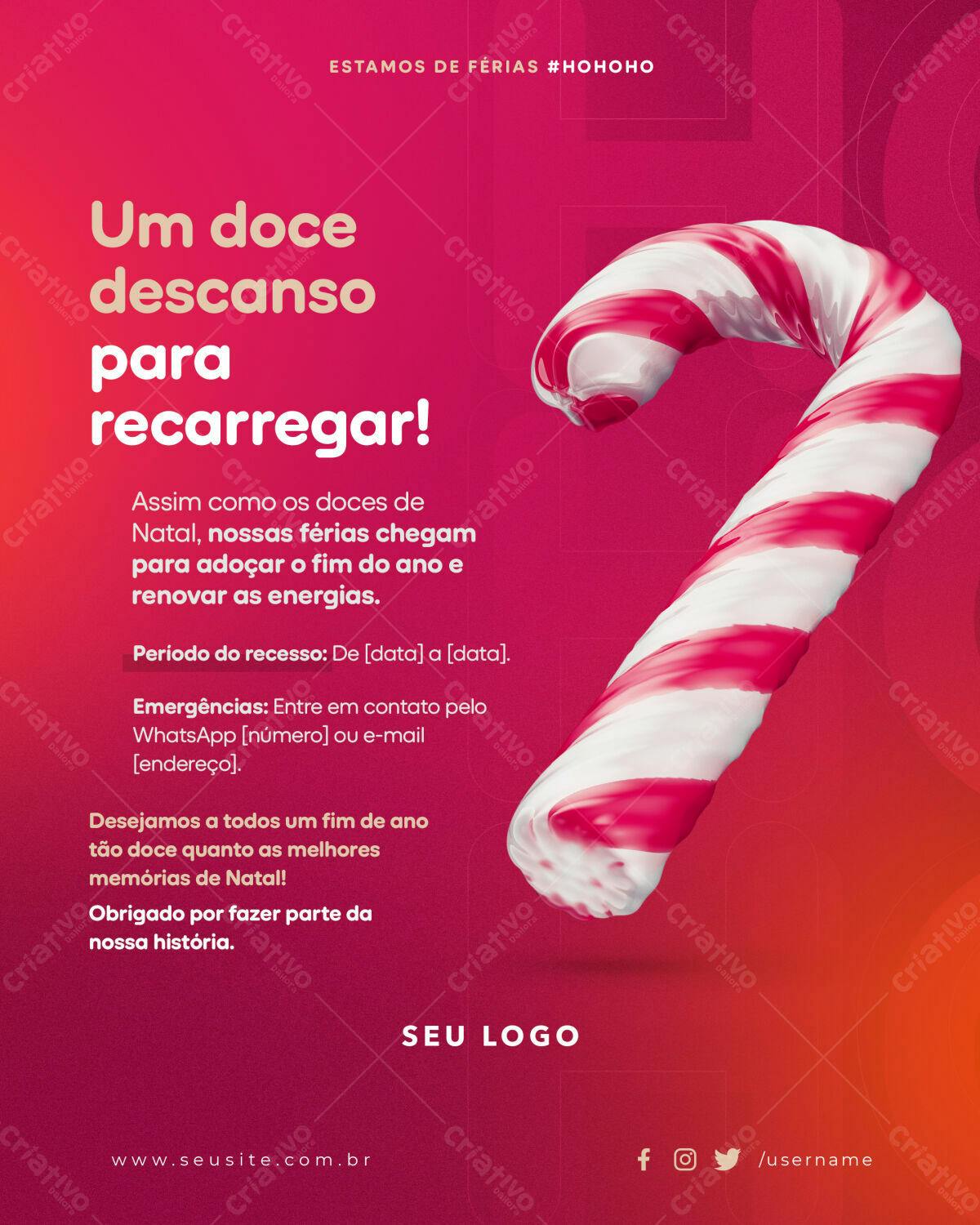 Postagem de Férias Natalinas PSD Editável