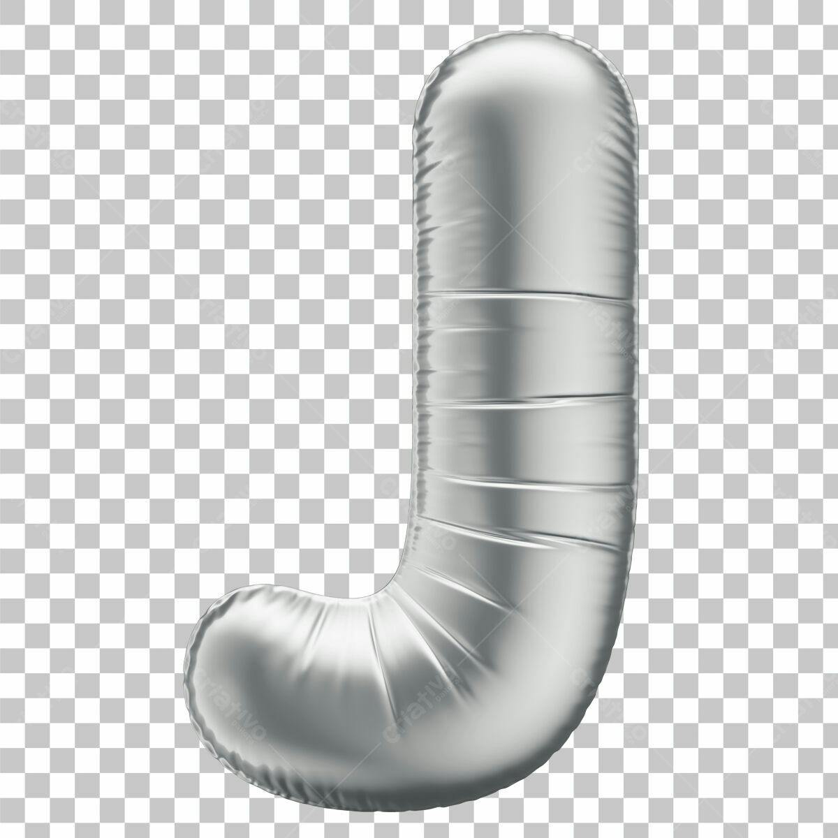 Balão Letra J em Prata PSD Editável