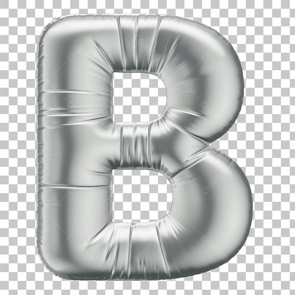 Balão Letra B Prata PSD Editável