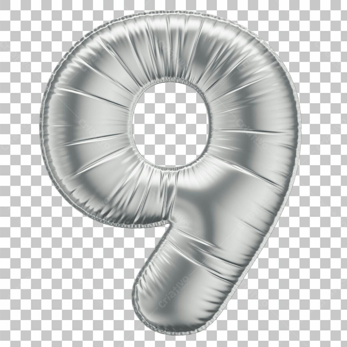 Balão Número 9 em Prata PSD Editável