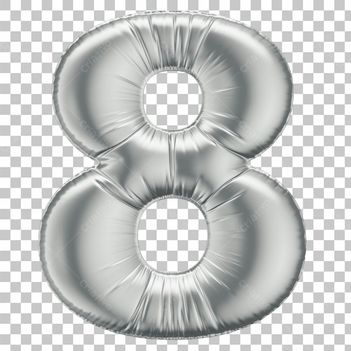 Balão Número 8 Prata PSD Editável