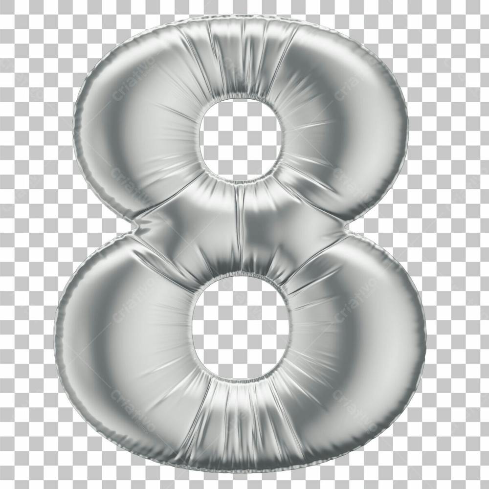 Número 8 Em 3D Formato De Balão Prata Comemoração Aniversario Luxo Fundo Transparente